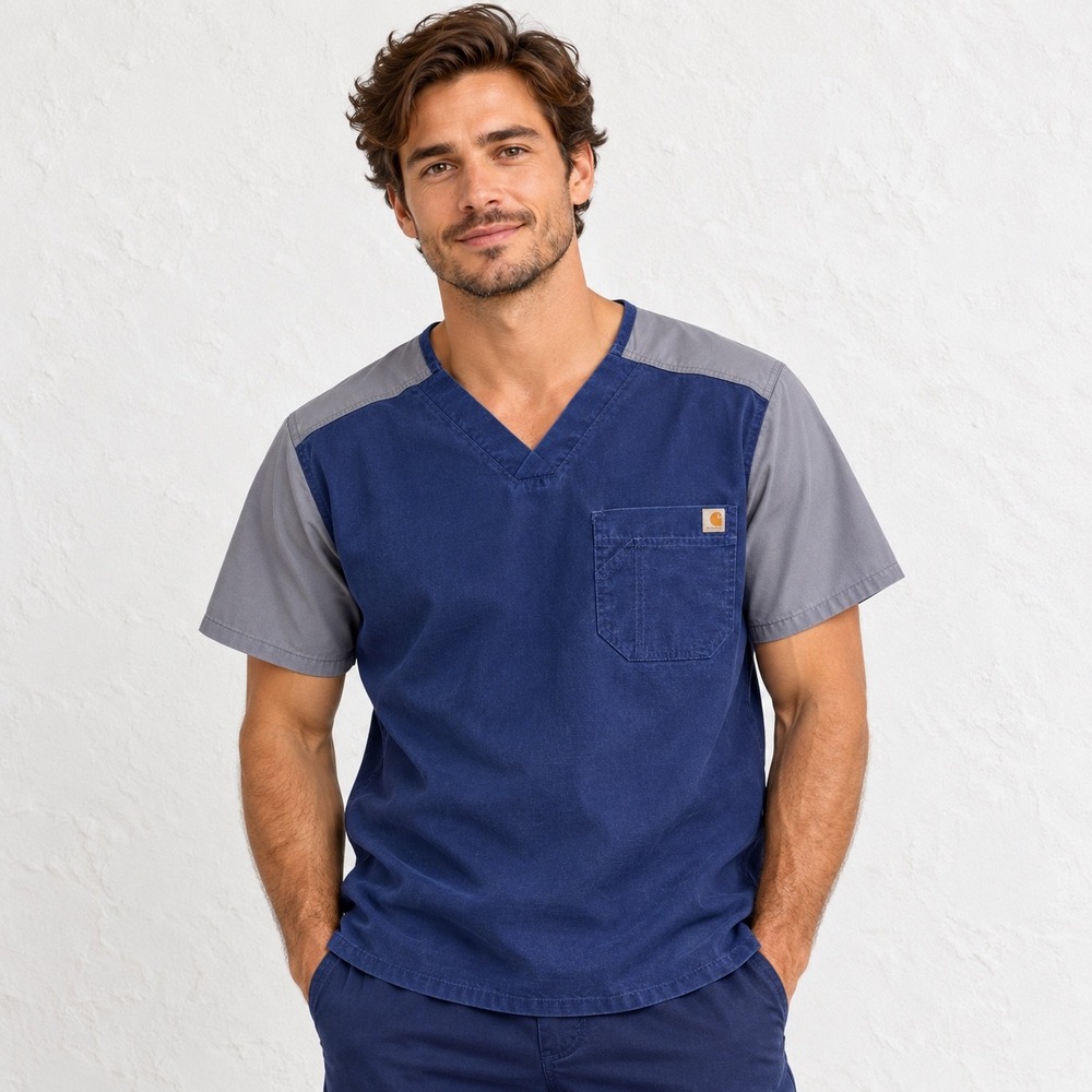 Carhart Men's Scrub Top Shirt Small Blue Gray V Neck